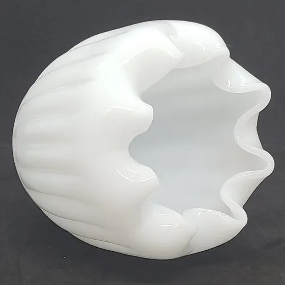 Translucent Milk Glass Rose Bowl with Ruffled Edge - Picture 7 of 7